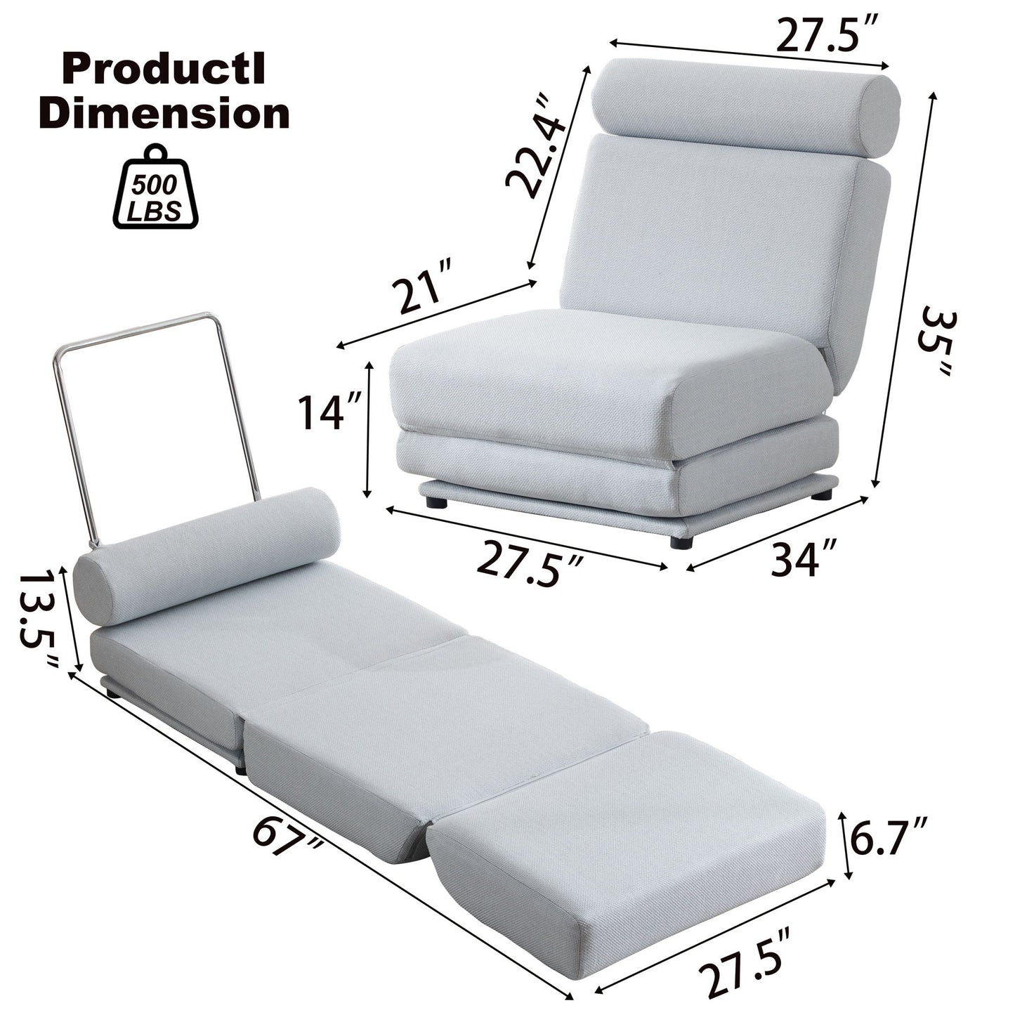 Foldable Single Chair Sofa Bed With Pillow, Easy To Store, Breathable And Wearable