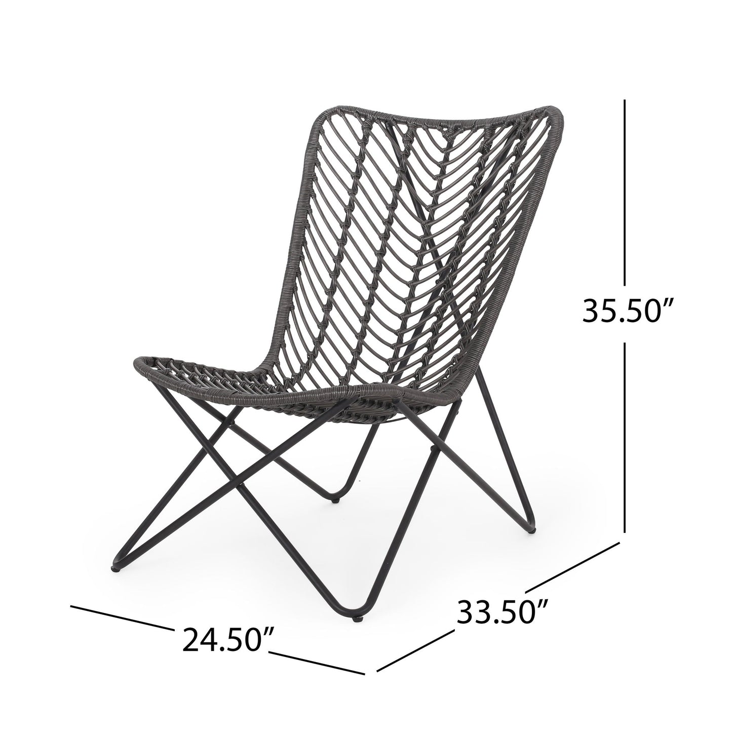 Outdoor Wicker Chair With Geometric Cross Base, Set of 2 - Gray
