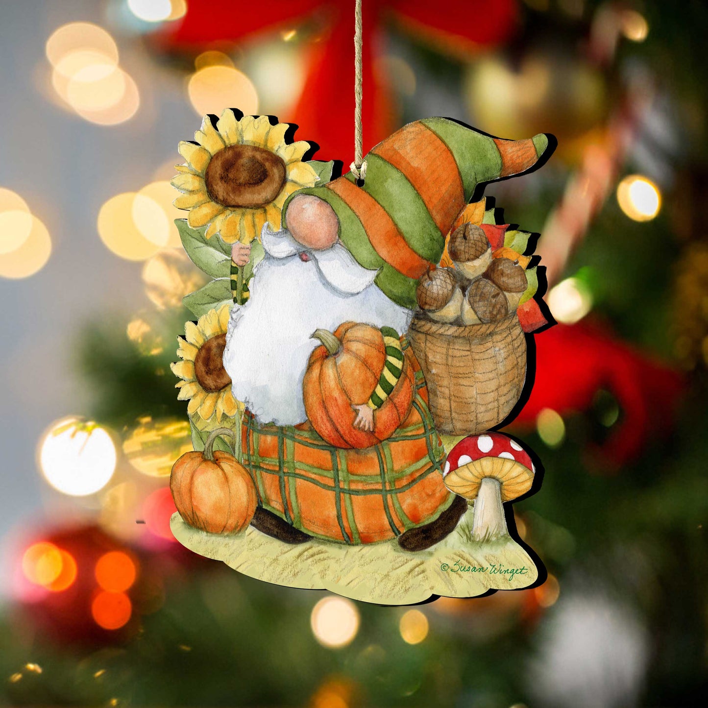 Fall Decoration Harvest Gnome - Cornucopia Ornament Handmade Gift for Autumn Adornment - Wooden Ornament by Susan Winget - Item 8471208-SW