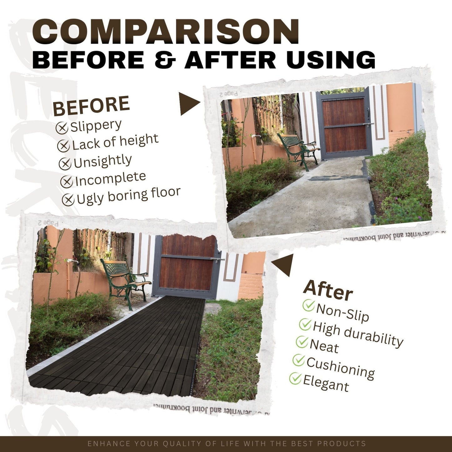 Acacia Hardwood Interlocking Deck Tiles, Striped Pattern