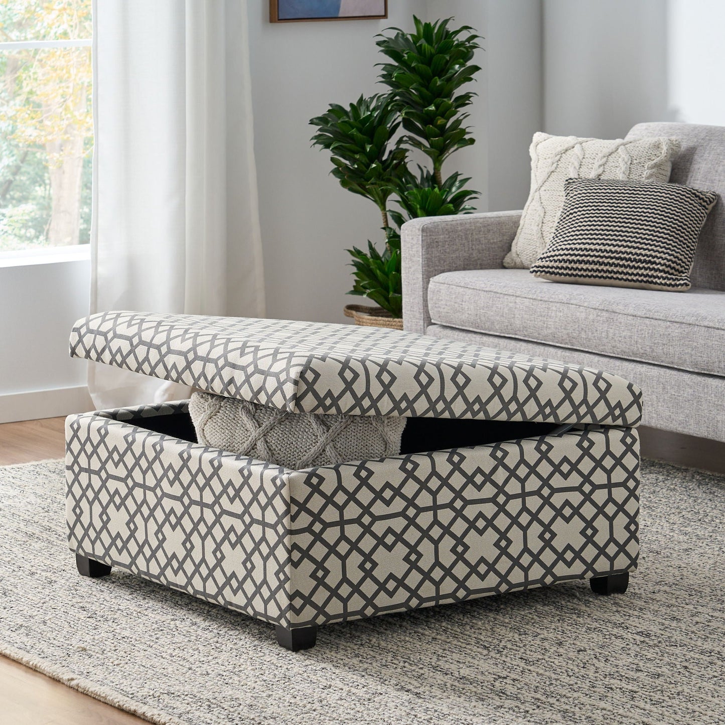 Richmond Storage Ottoman with Unique Pattern and Ample Storage - Gray