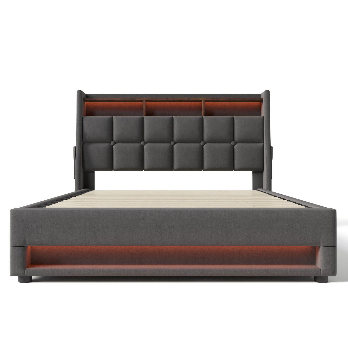 Platform Bed With Hydraulic Storage, LED Lighting & Charging Station