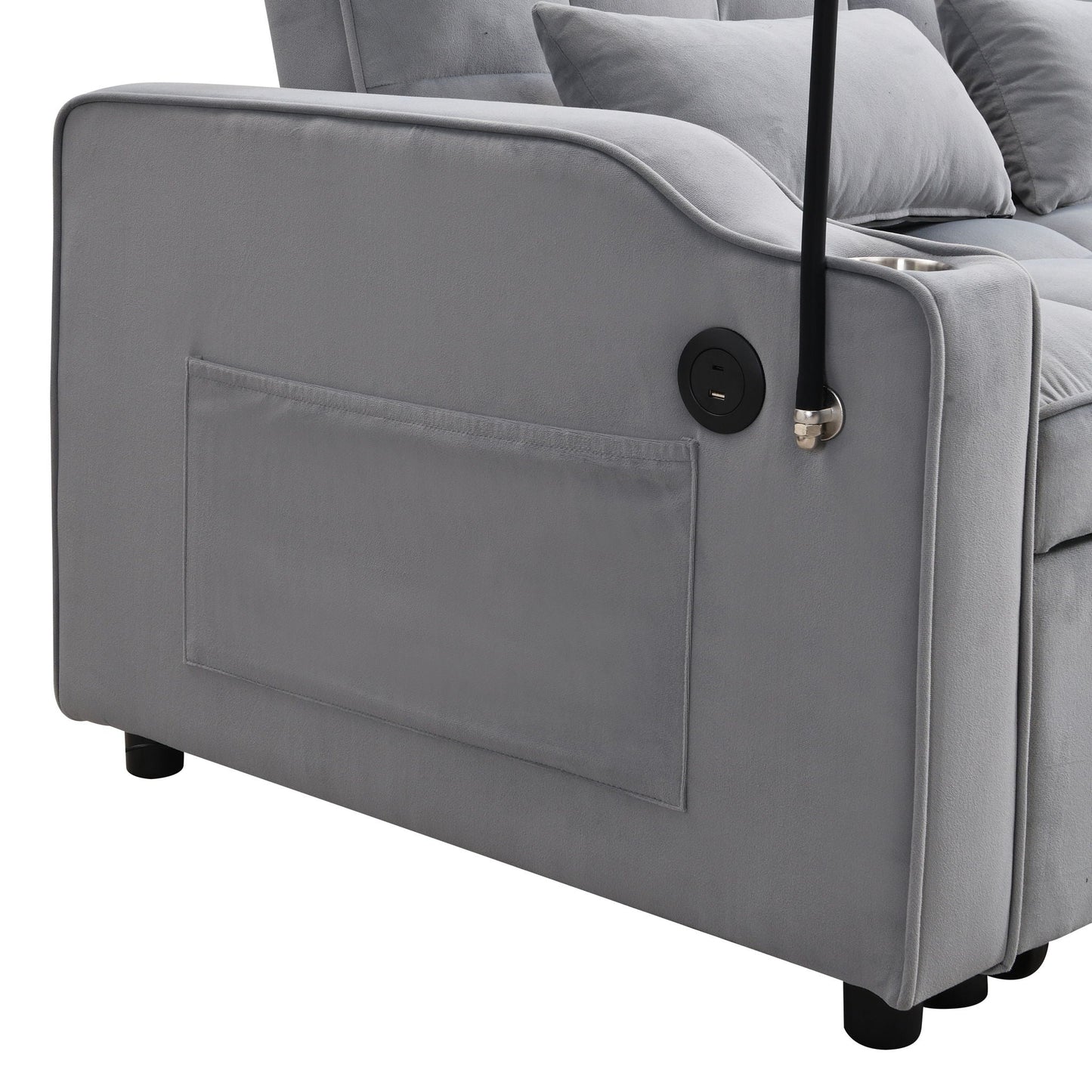 Modern Loveseat Futon Sofa With Pullout Bed, Adjustable Reclining Backrest, Toss Pillows