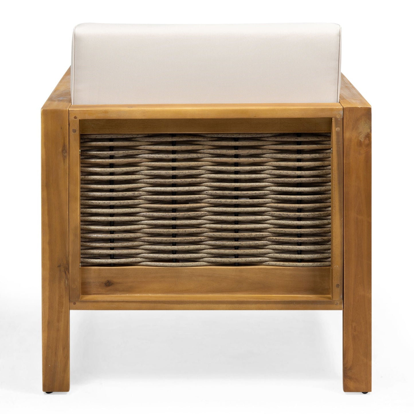 Outdoor 4 Seater Acacia Wood Chat Set With Wicker Accents And Cushions
