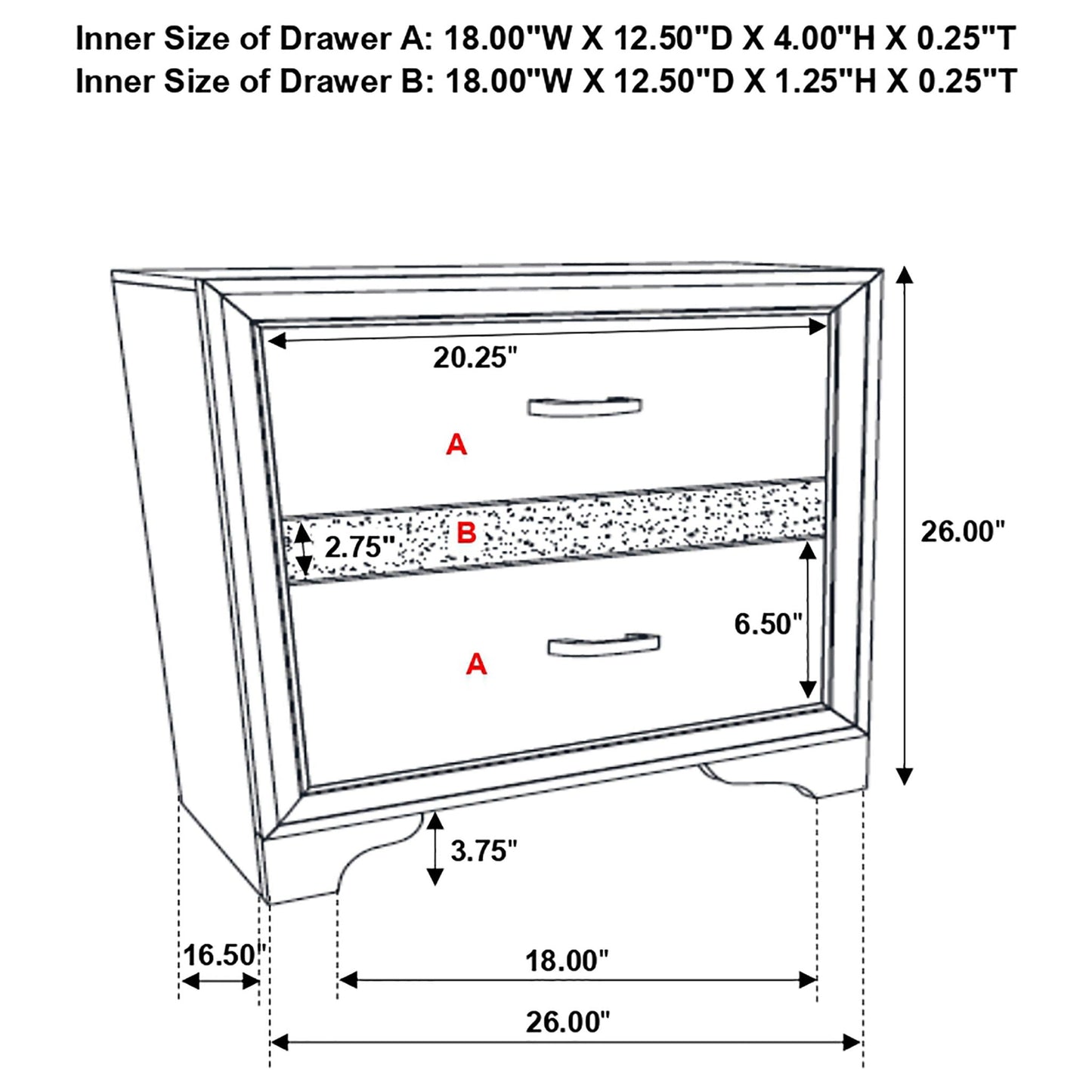 Transitional 2 Drawer Nightstand With Hidden Jewelry Tray
