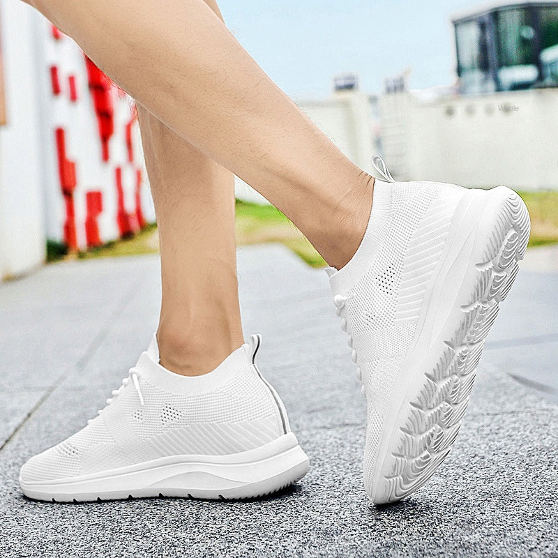 Indoor height increasing sports and leisure shoes for men white invisible height increasing shoes 7CM