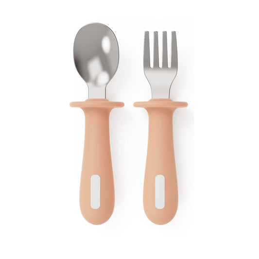 Adjustable color PPSU silicone fork and spoon set, children's stainless steel spoon and fork, baby training supplementary food tableware set of 2 pieces