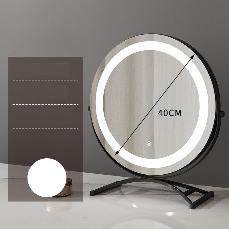 Round black dressing table makeup mirror desktop LED light