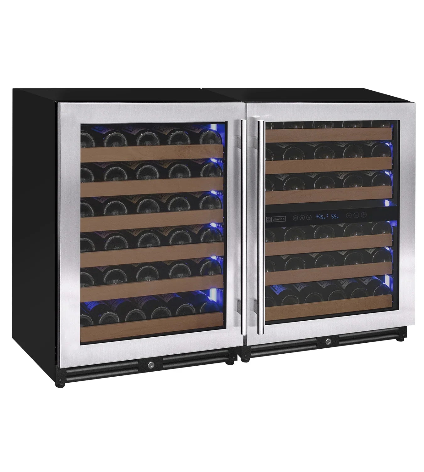 Allavino Reserva Series 112 Bottle Undercounter Wine Refrigerator Cooler with Stainless Steel Doors - Side-by-Side