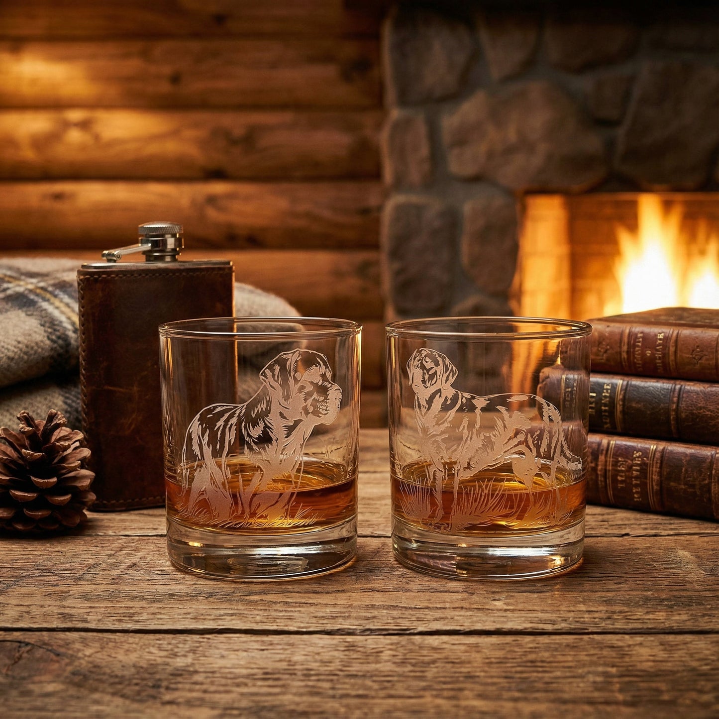 Labrador Sand Carved Whiskey Glasses Set of 2
