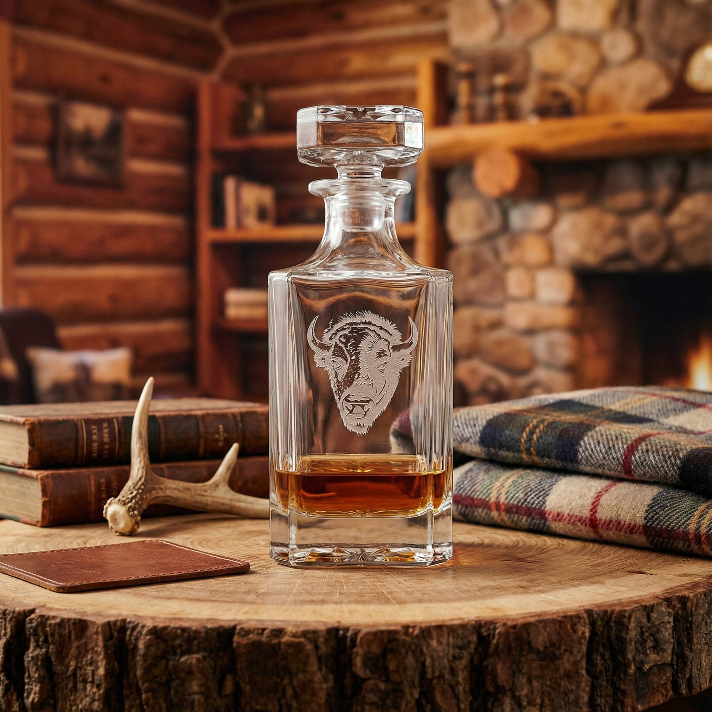 Sand Carved Bison Decanter