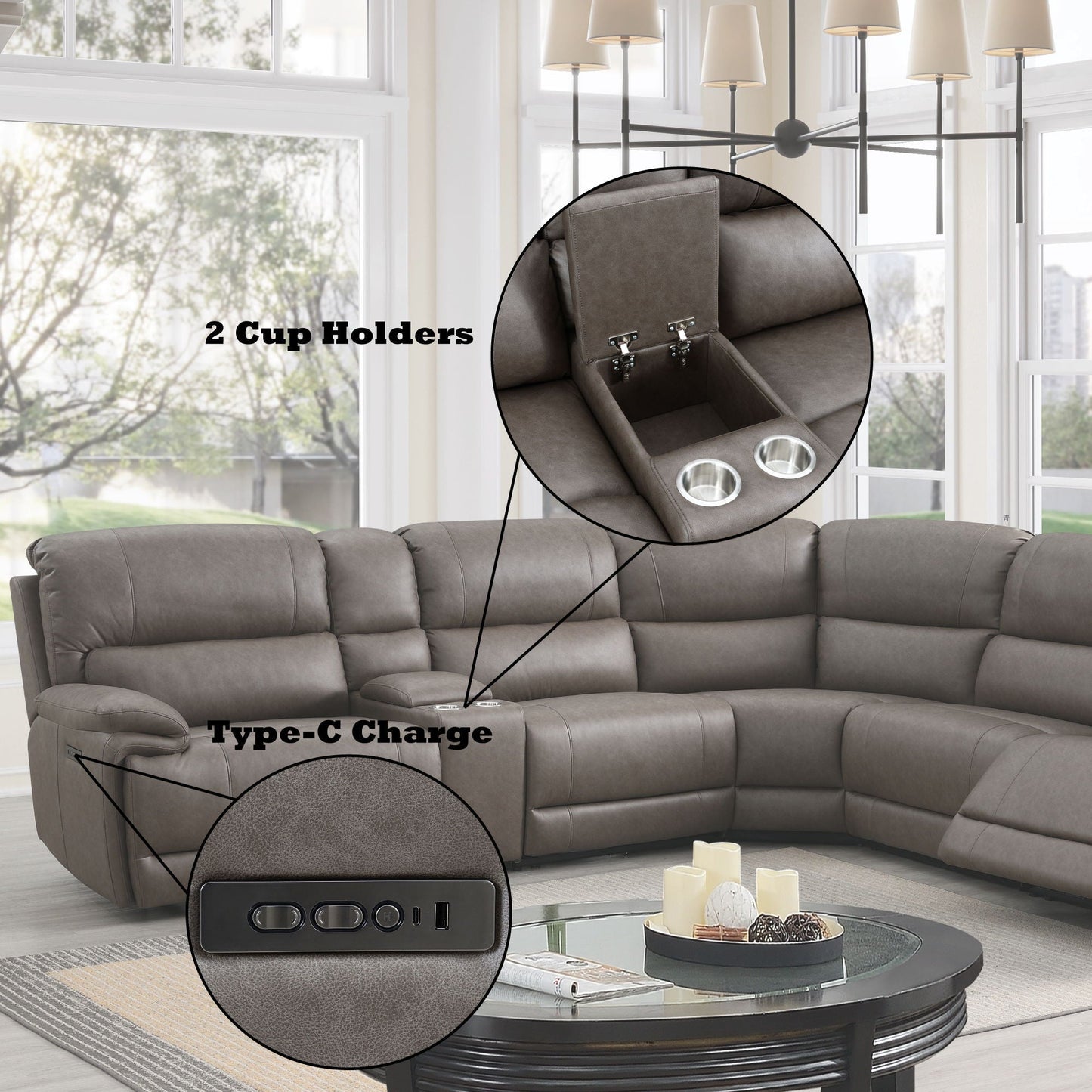 Kantu Synthetic Leather Motion Sectional Sofa - Brown