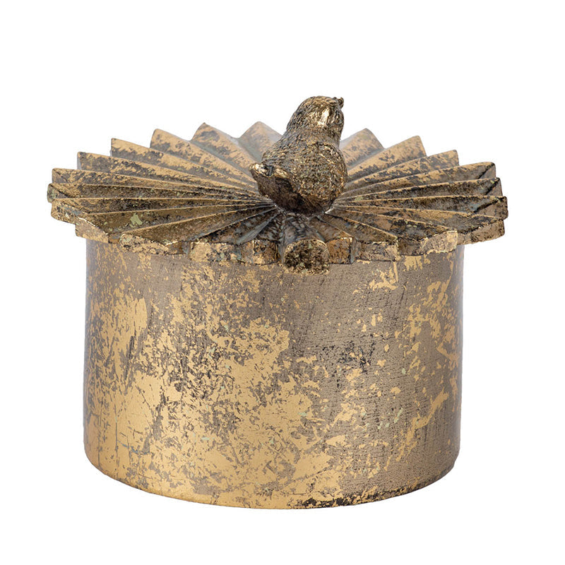5.1x4.9x3.9' Circular Trinket Box With Bird