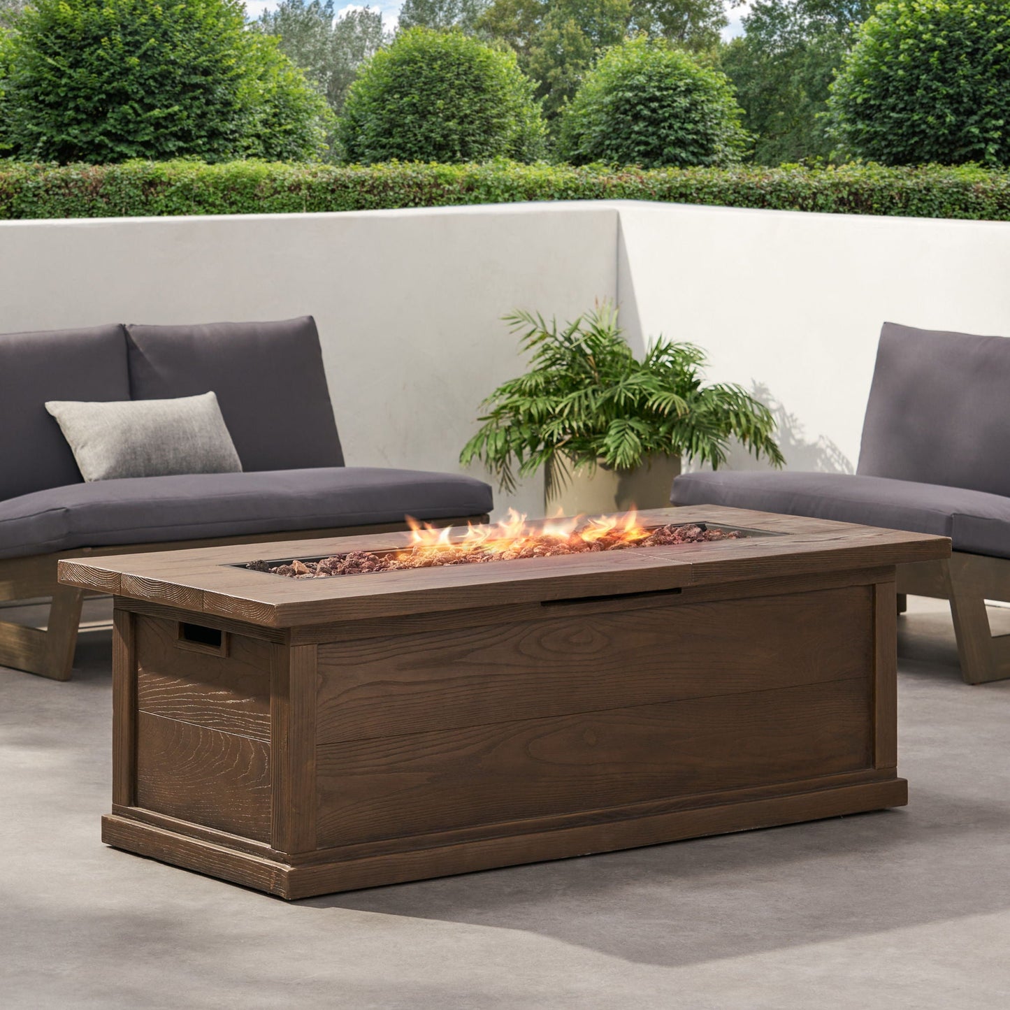 Transitional Rectangular Outdoor Propane Fire Pit With 50,000 BTU