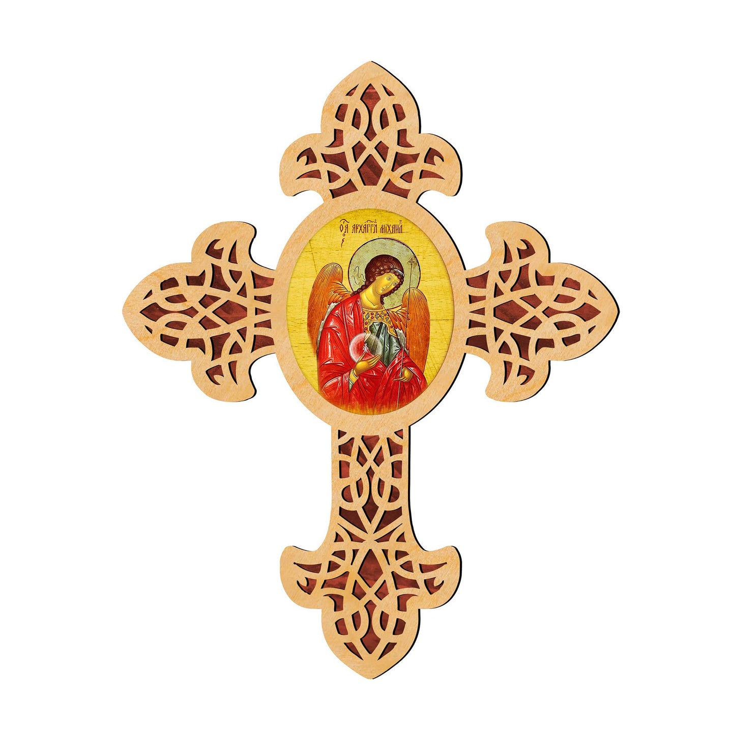 Archangel Michael Pointy Wooden Cross by Museum Icons - Inspirational Icon Decor - 88327