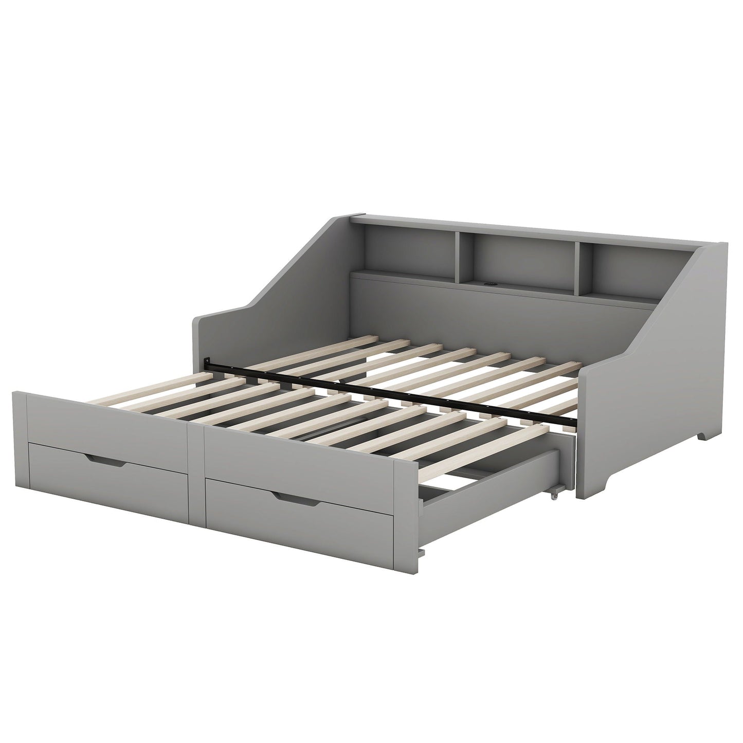 Daybed Frame With Storage Bookcases, 2 Drawers, Charging Station