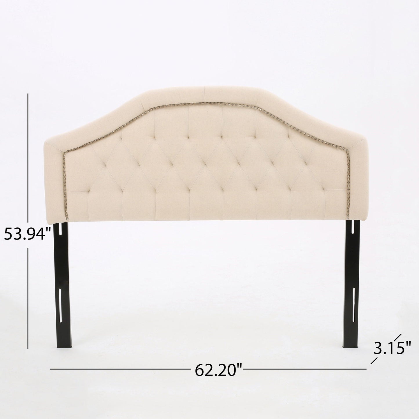 Queen & Full Size Headboard With Diamond Tufting And Nailhead Trim - Beige