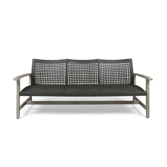 Outdoor Acacia Wood Wicker 3 Seater Sofa