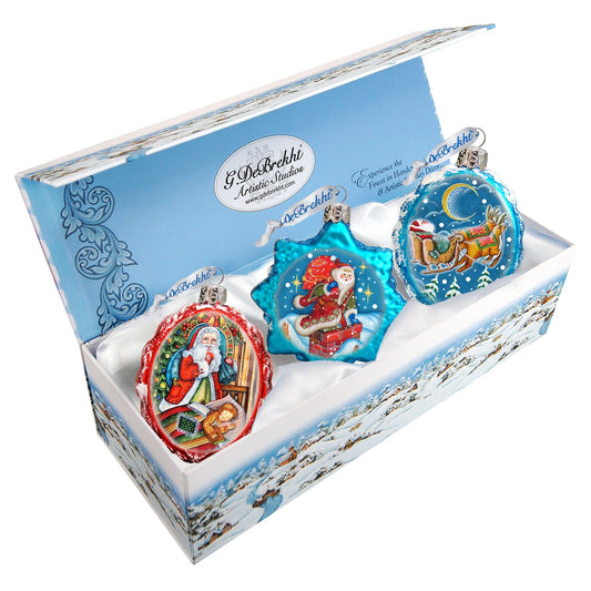 Christmas Night Mercury Glass Ornaments Set of 3 by G. DeBrekht - Christmas Santa Snowman Decor - 770103S3