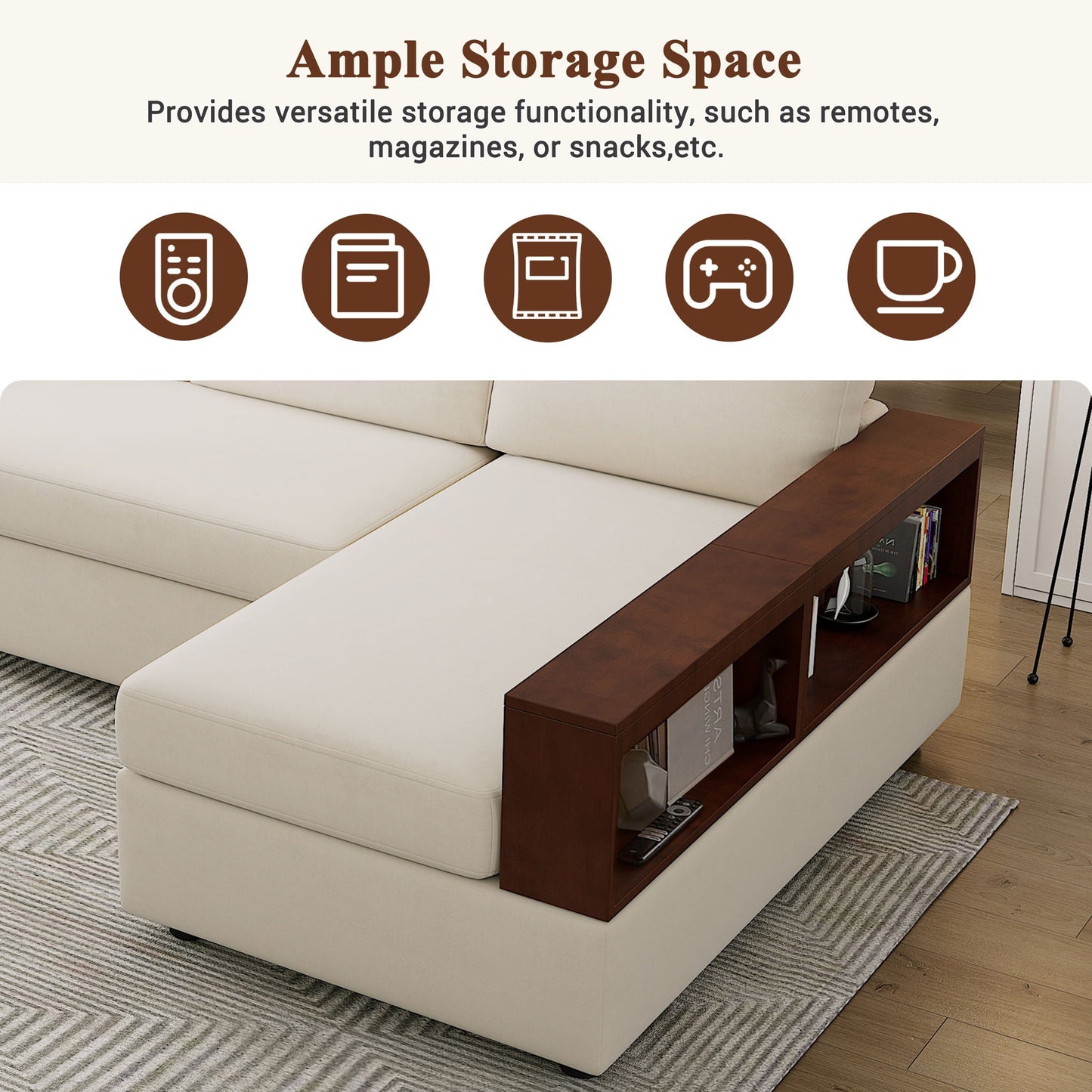 Sectional Sofa Upholstered Sofa Couch With Reversible Armrests For Living Room