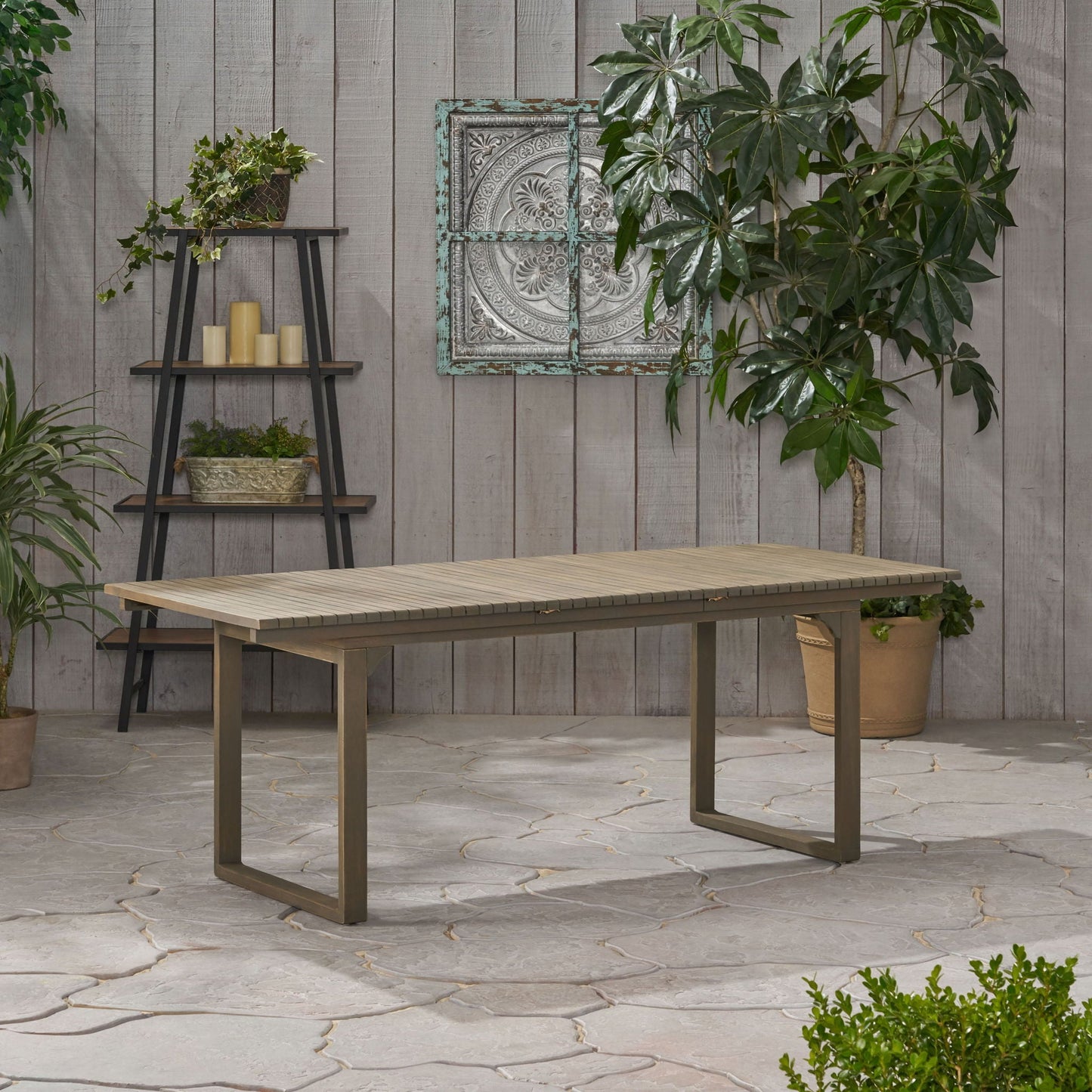 Outdoor Expandable Acacia Wood Dining Table With U-Shaped Leg