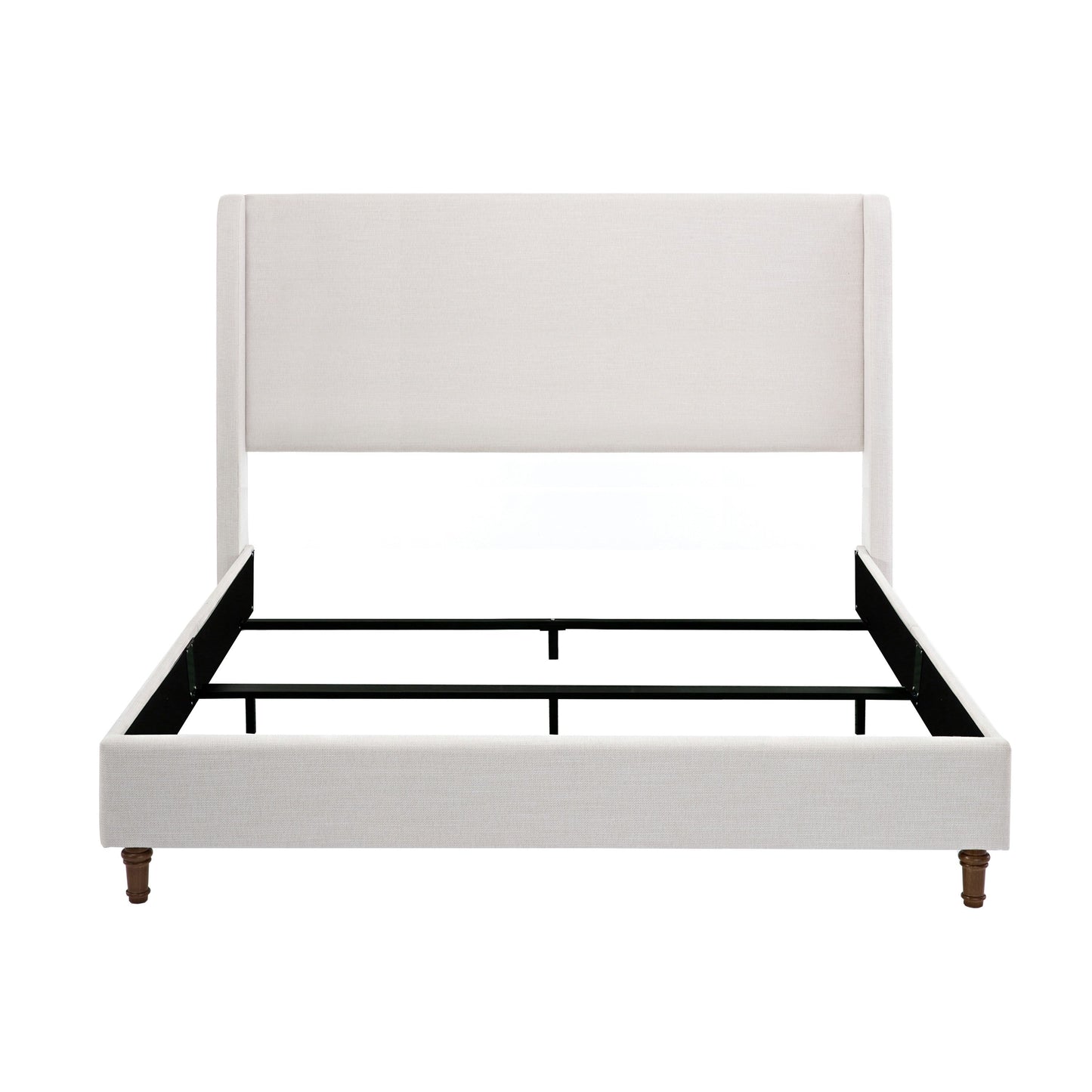 Hayden King Size Upholstered Wingback Bed with Textured Ivory Canvas and Tall 54' Headboard