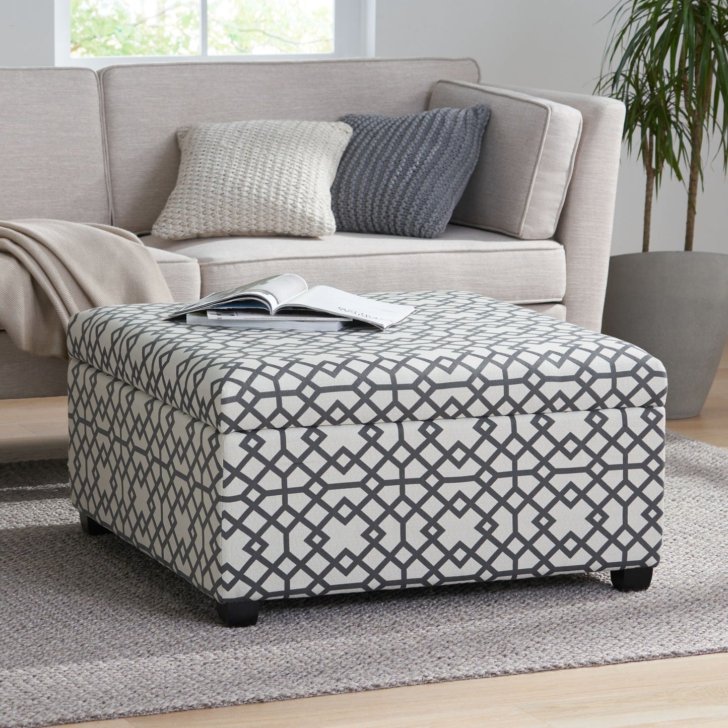Richmond Storage Ottoman with Unique Pattern and Ample Storage - Gray
