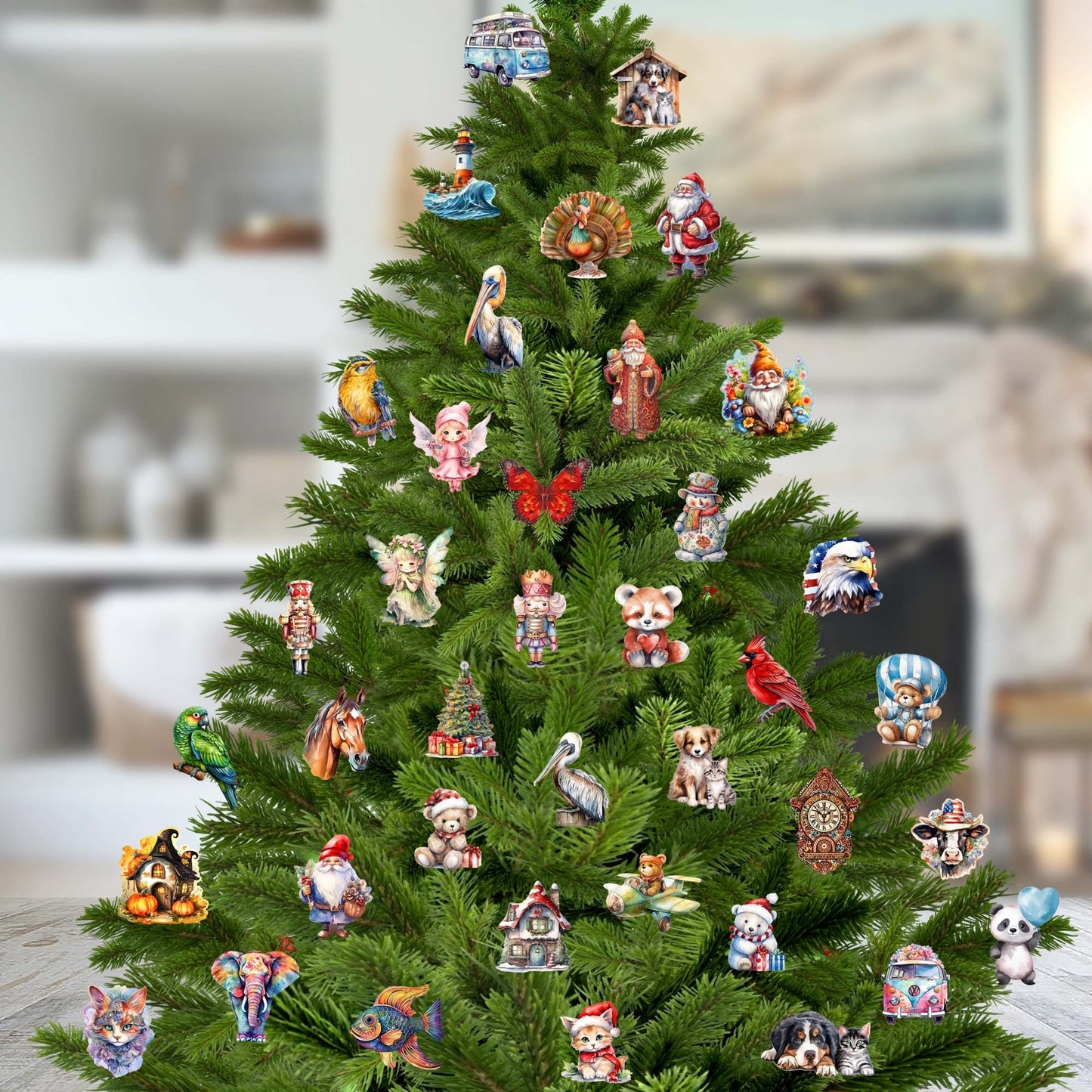 Forest Animals Clip-On Eco Wood Decorative Ornaments Set of 6 by G. Debrekht - Christmas Decor - 8090021C-S6