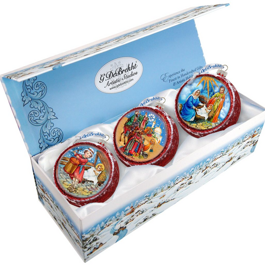 Nativity Story Glass Ornament Set of 3 by G. DeBrekht - Nativity Holiday Decor - 73750-S3