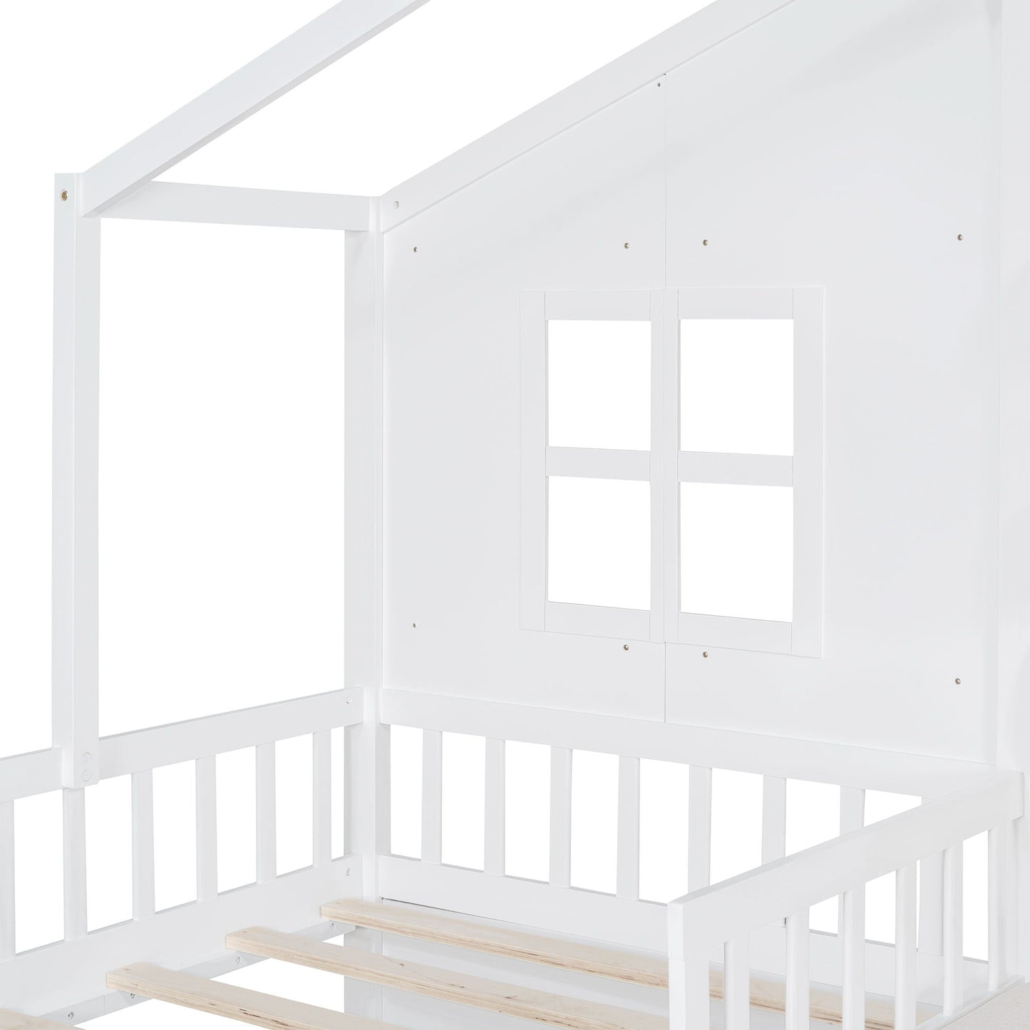 House Bed With Sofa, Kids Platform Bed With 2 Drawers And Storage Shelf
