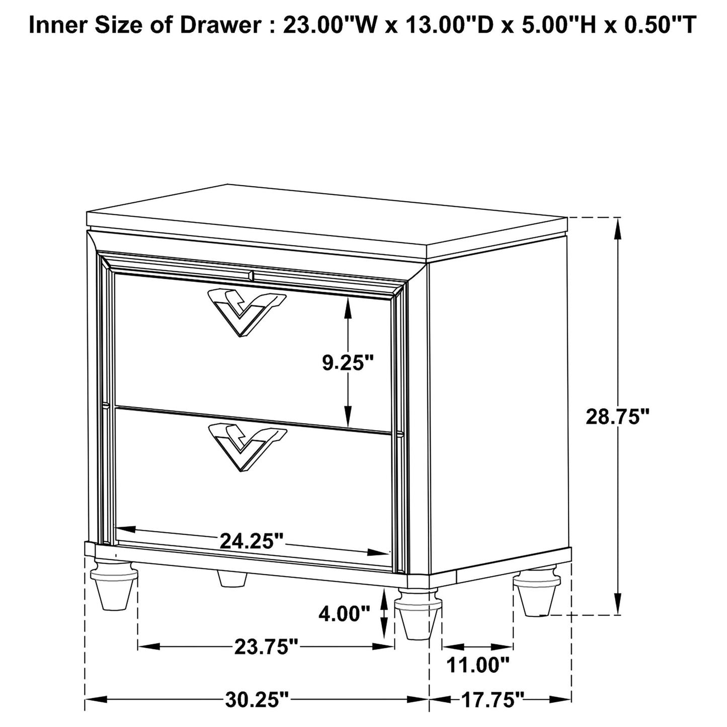 Delacroix - 2 Drawer Nightstand With Felt Lined Top Drawer - Silver