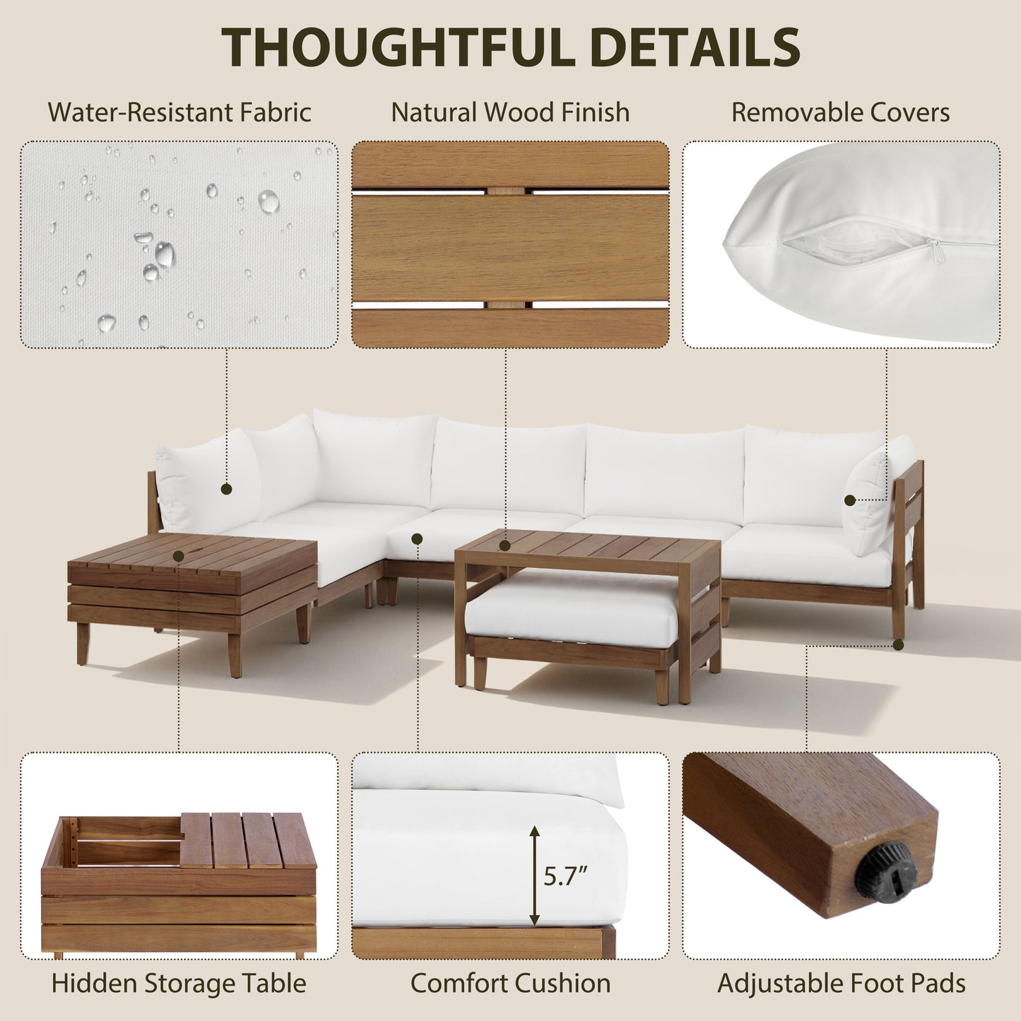 TOPMAX 8-Piece Acacia Wood Outdoor Patio Sofa Set