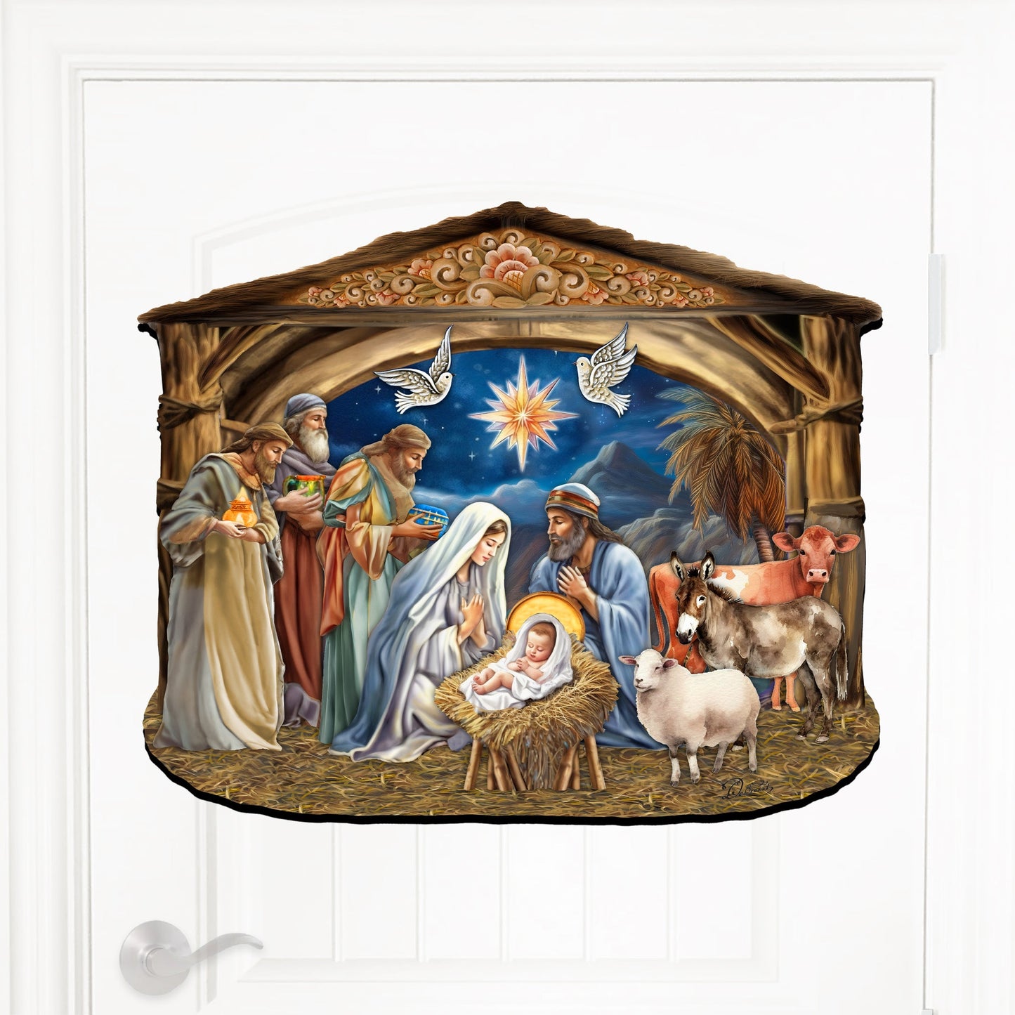 The Birth of Jesus Nativity Scene Holiday Door Decor by G. Debrekht - Nativity Holiday Decor - 8652761H