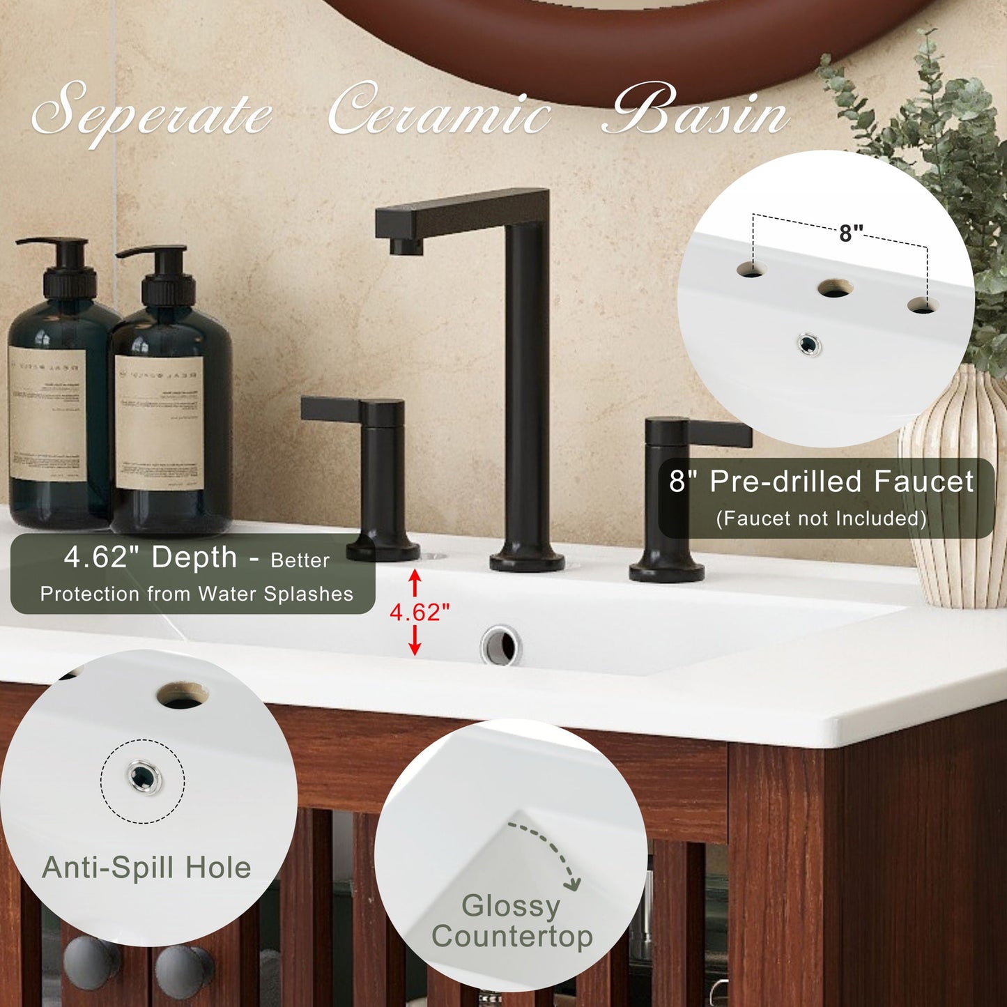 30" Vintage Bathroom Vanity With Ceramic Sink