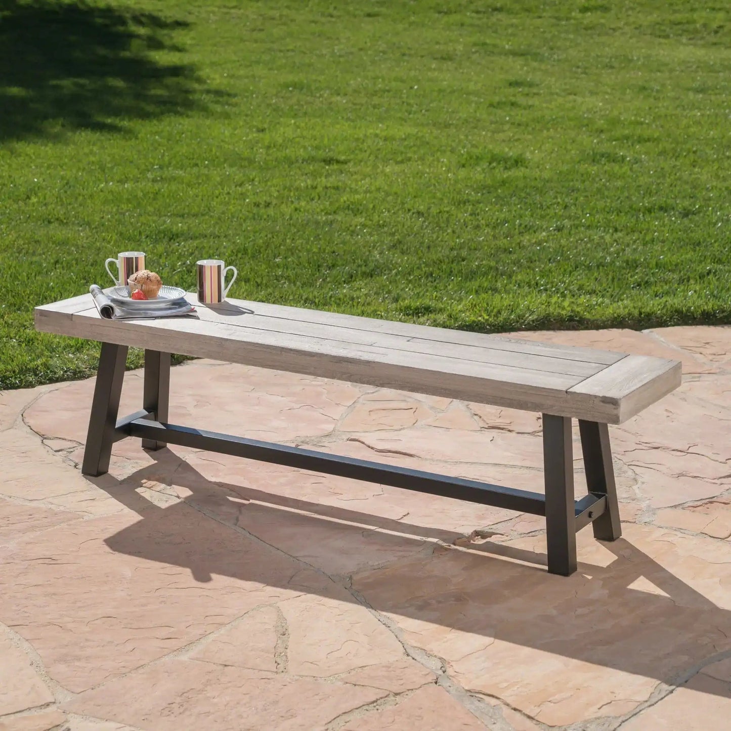 Tranquilizer Outdoor Acacia Wood Bench With Slat Panel Design