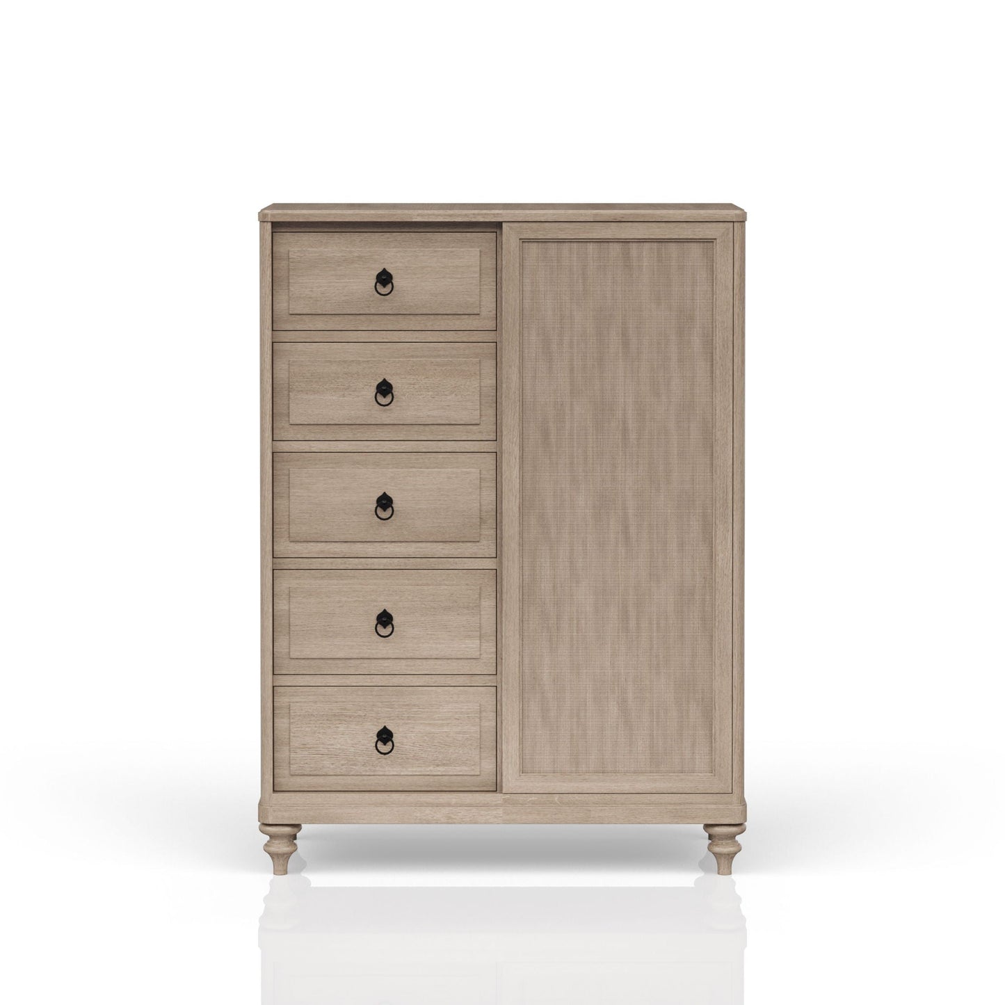 Queen Canopy Bedroom Set With A 2 Drawer Nightstand A Dresser With Poster Mirror And A Door Chest - Sand