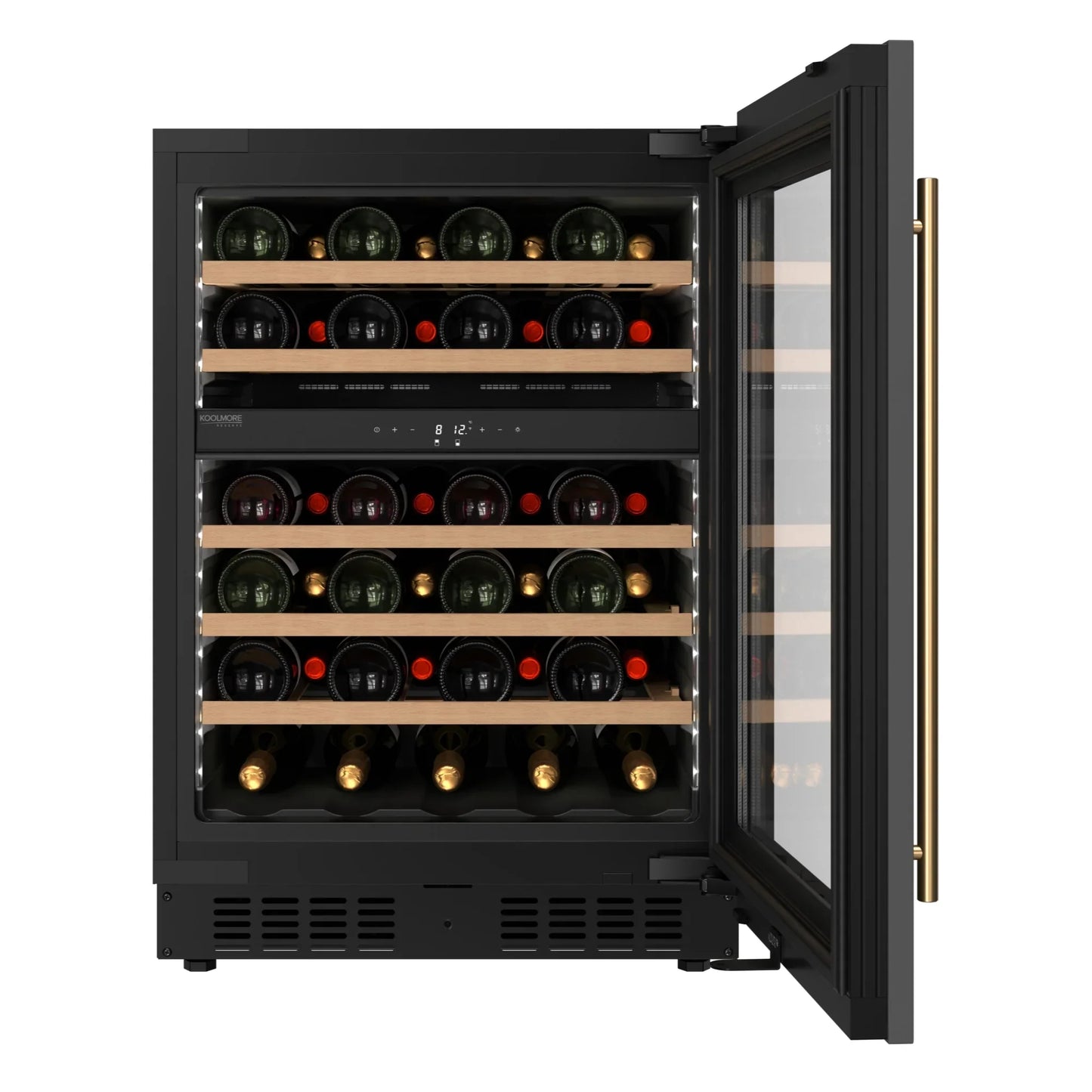 KoolMore Reserve 24 in. Under-Counter Panel Ready Dual Zone Built-in Wine Cooler and 45 Bottle Capacity in Black