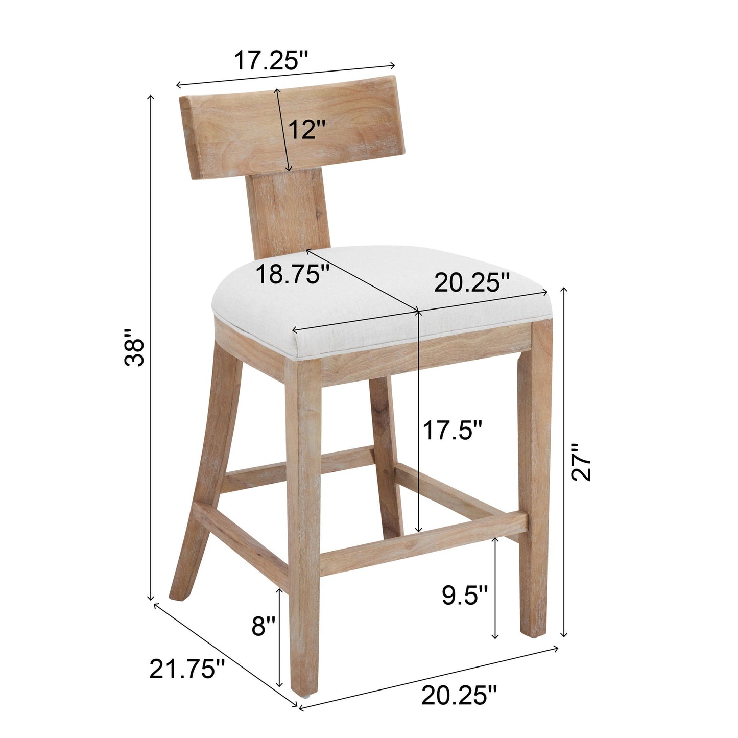 Upholstered Counter Height Bar Stools with Solid Rubber Wood Frame (Set of 2)
