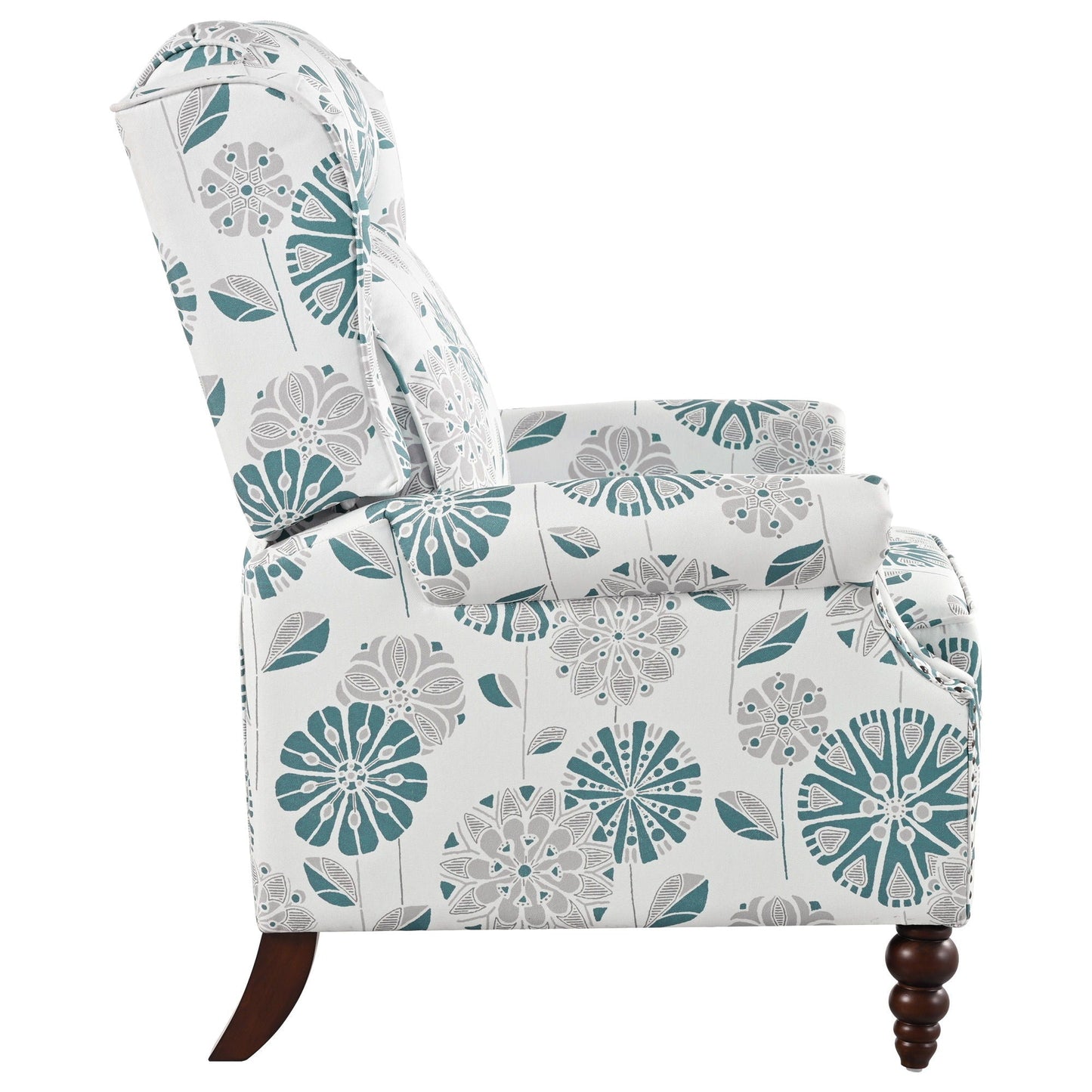 Push Back Recliner Chair Upholstered With Classic Wing Back And Solid Gourd-Shaped Legs