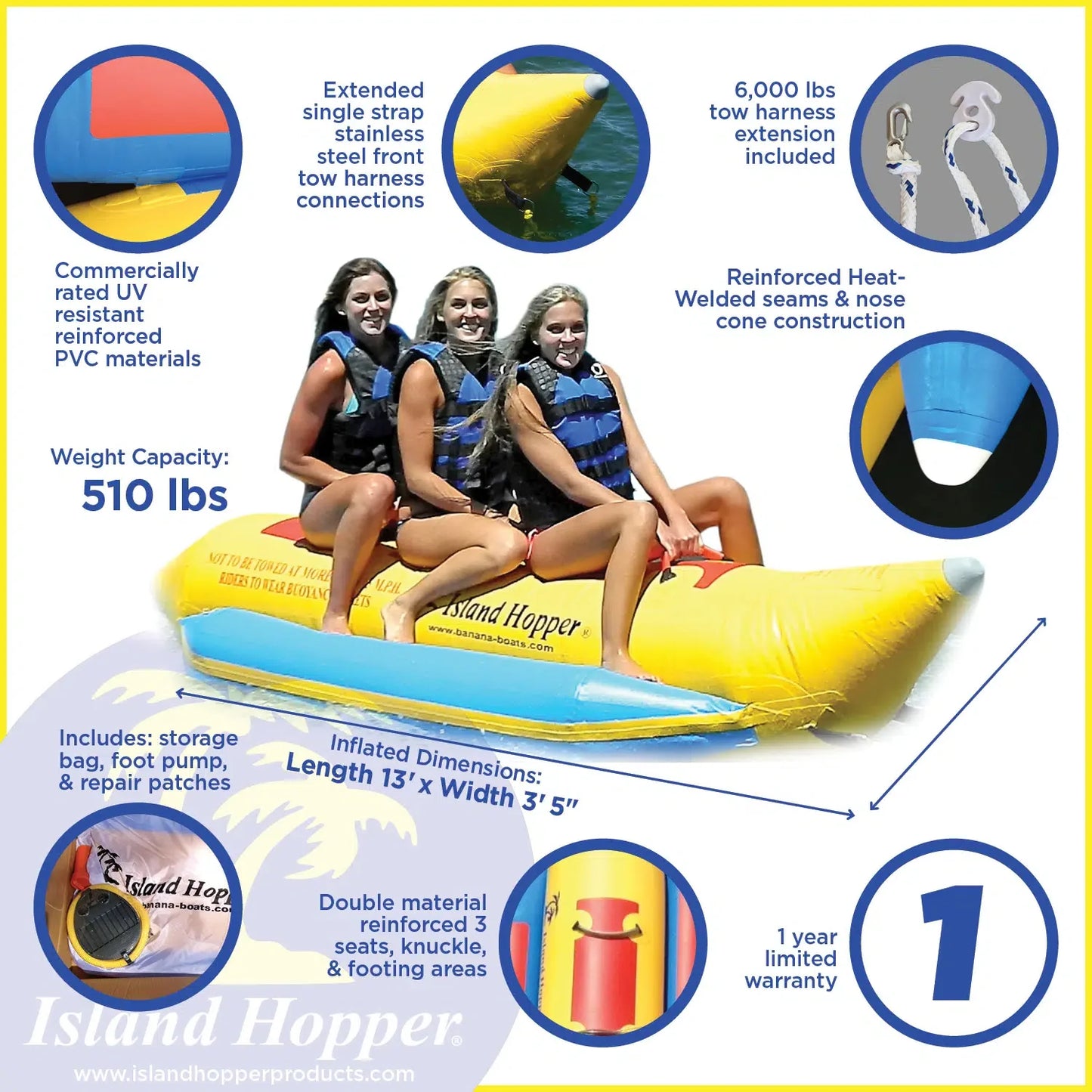 Island Hopper “Heavy Recreational” 3 Passenger Banana Boat