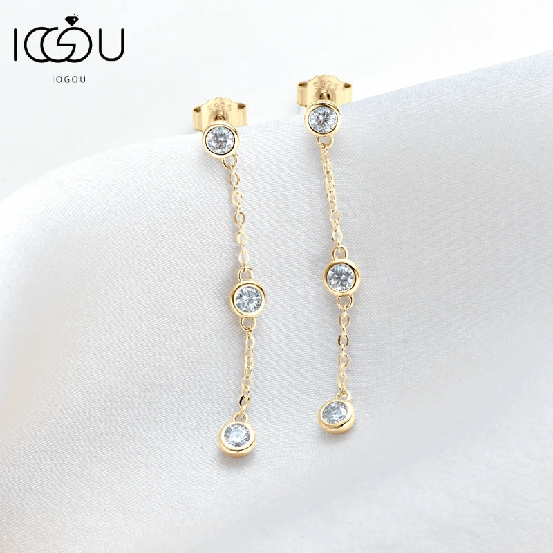 3mm VVS1 Moissanite Long Drop Tassel Earrings 925 Silver Bezel Set Dangle
