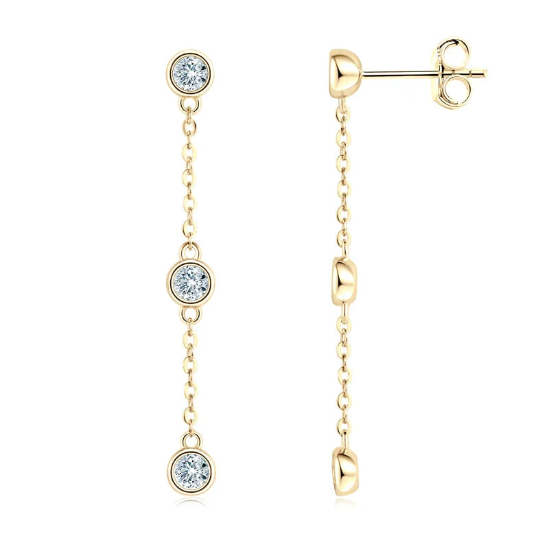 3mm VVS1 Moissanite Long Drop Tassel Earrings 925 Silver Bezel Set Dangle