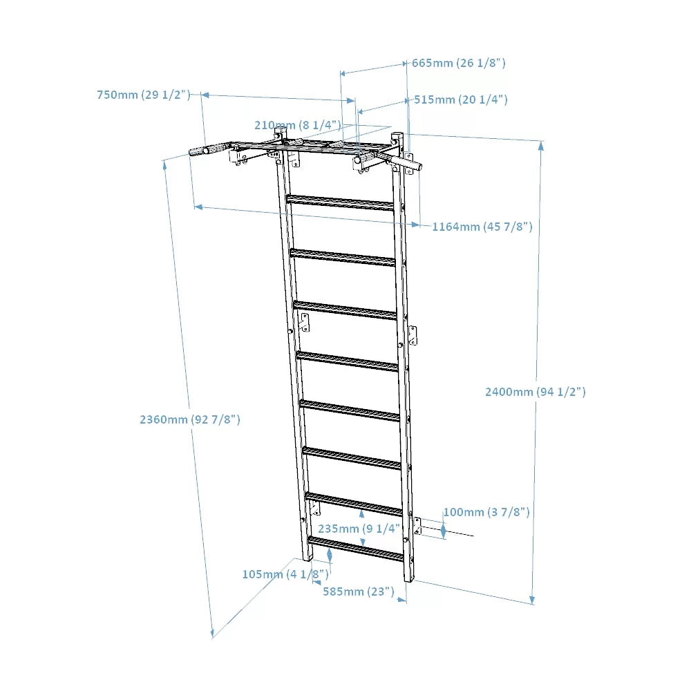 BenchK 721 Exercise Rehabilitation Wooden Wall Bars with Gymnastic Accessories