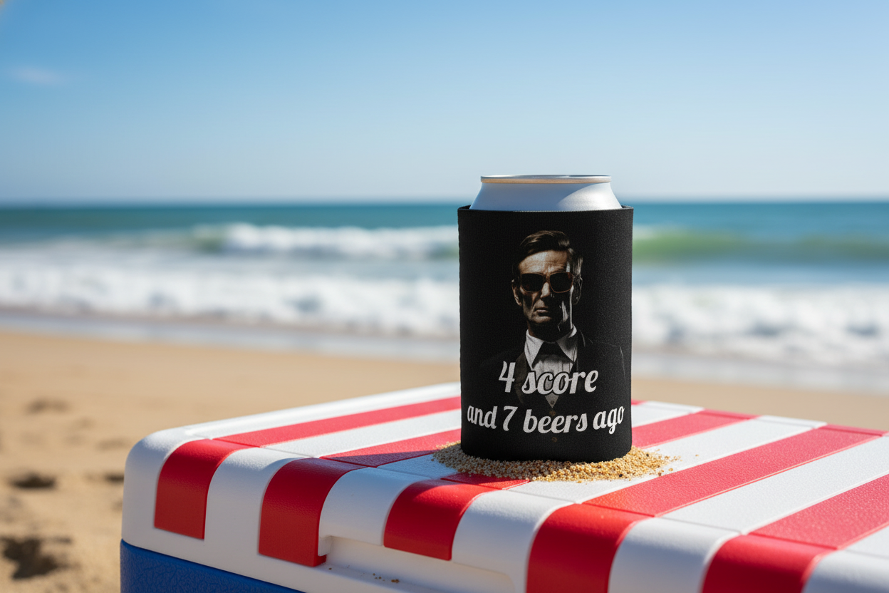 4 Score and 7 Beers Ago Abraham Lincoln Koozie - Patriotic Can Cooler - 4LibertyShop.com