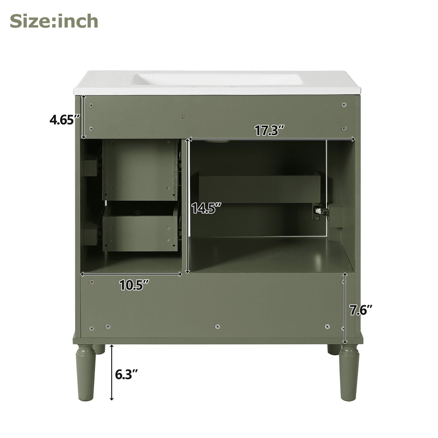 Elegant Olive Green 30' Bathroom Vanity with Ceramic Sink and Ample Storage, Solid Wood and MDF Construction