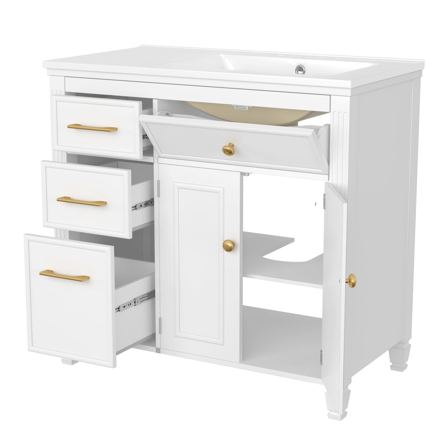 Modern Bathroom Vanity With Ceramic Sink, Freestanding
