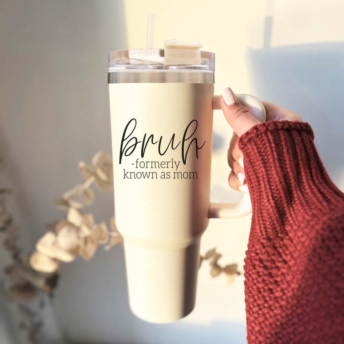 40oz Tumbler Insulated Travel Cup With Handle Lid Straw Funny Bruh Mom Gift