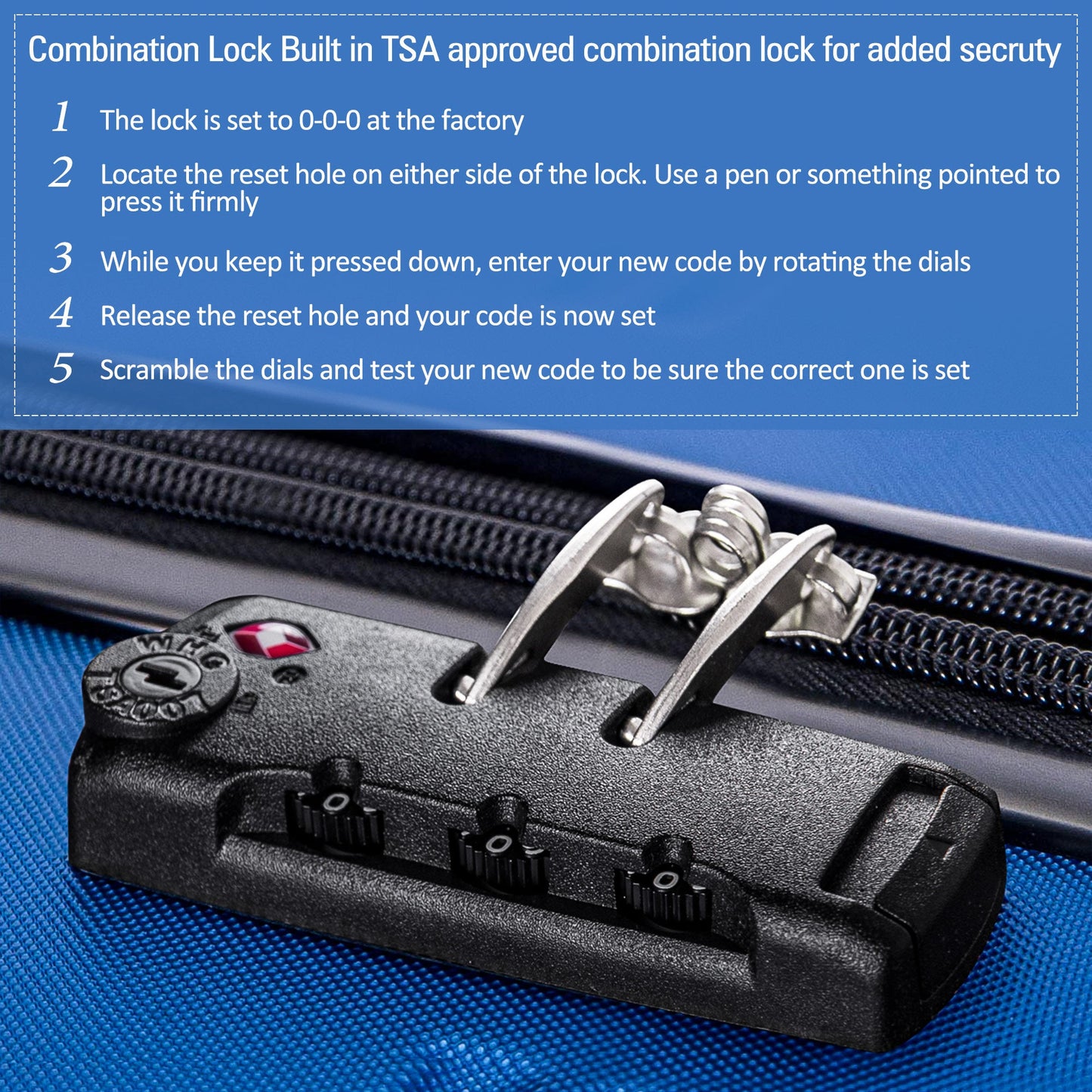 Blue 3 Piece Luggage Set Hardside Spinner Suitcase with TSA Lock 20" 24' 28" Available