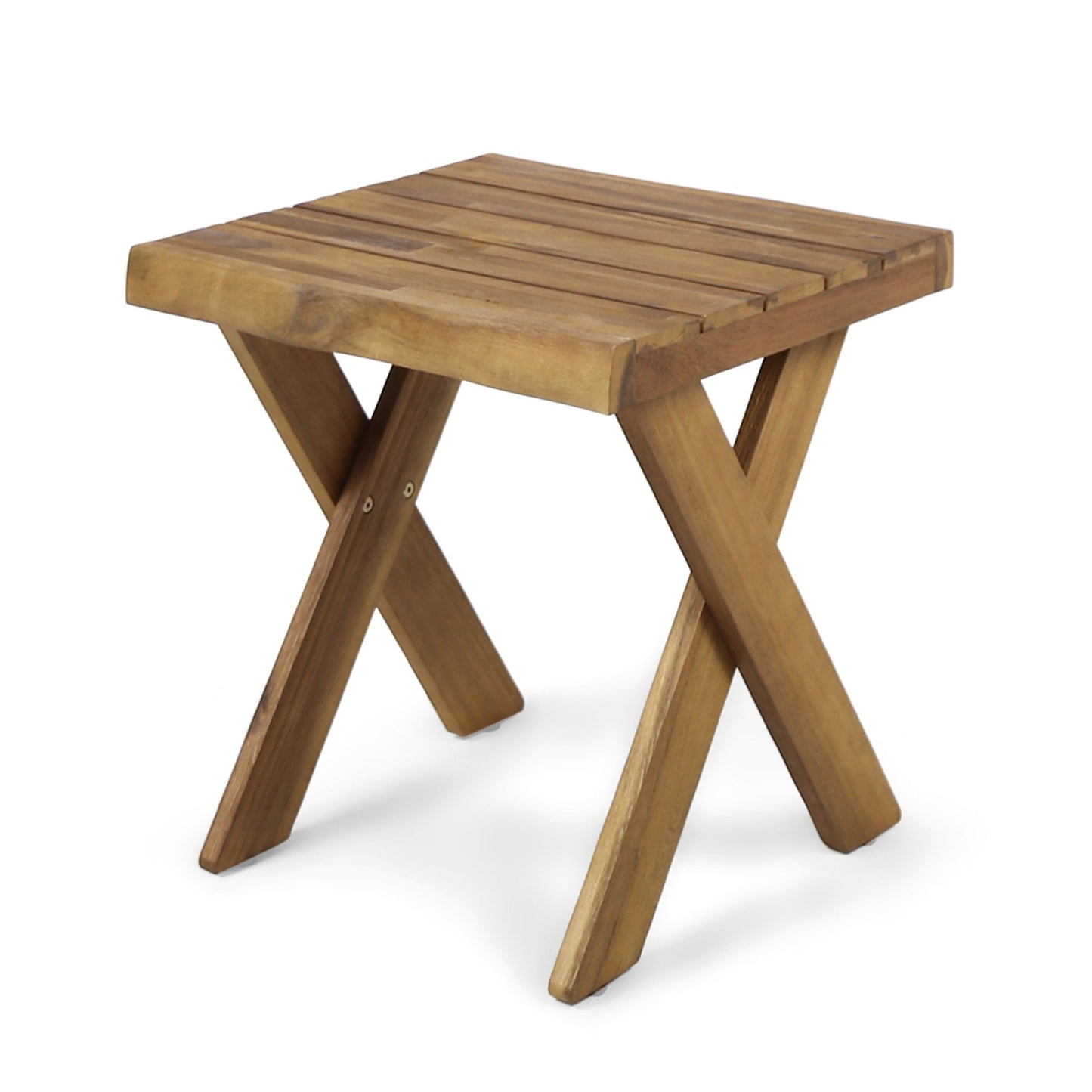 Passion Outdoor Side Table With Cross Base and Slatted Top - Teak