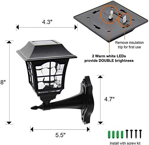 MAGGIFT 2 Pack Solar Wall Lantern Outdoor, Exterior Waterproof 15 Lumens Solar Sconce Light Fixture with Wall Mount Kit for Front Door Fence Garden Decor